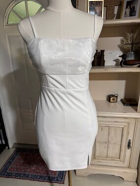 Lulu's White Satin-Bodice Spaghetti-Strap Mini Dress